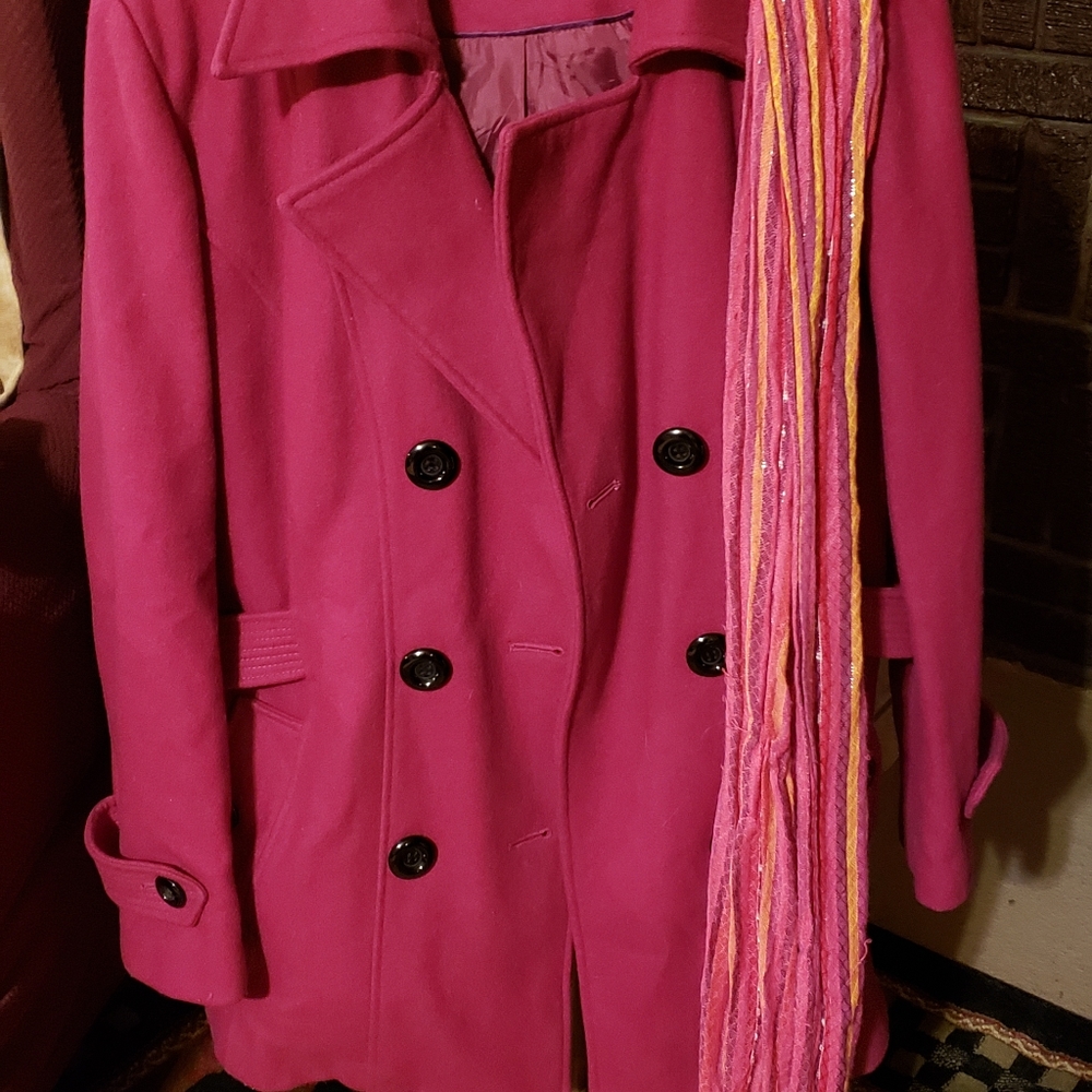 Pink pea coat with scarf